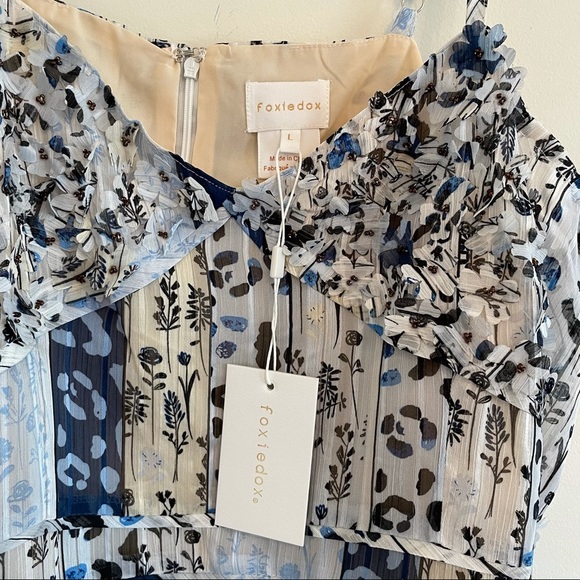 NWT Foxiedox Blue Floral Cold-shoulder Mini Dress - Picture 6 of 6
